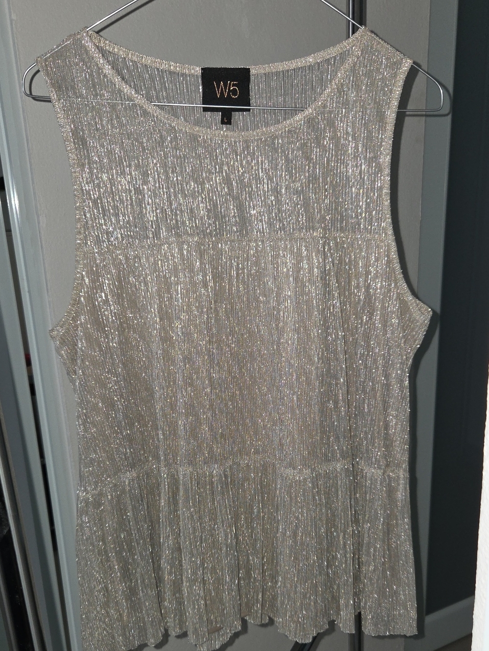 W5 Silver Metallic Pleated Sleeveless Top